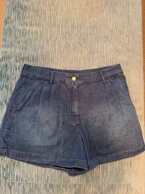 J. Crew Dark Blue Pleated Denim Shorts